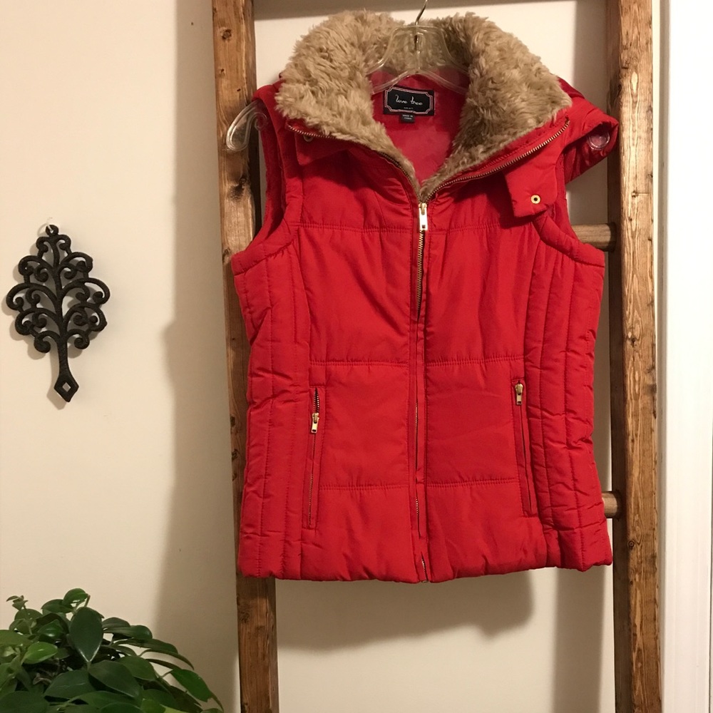 Full Zip Women's Puffy Vest with fur and hood